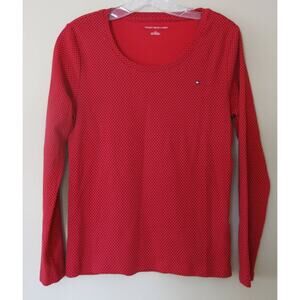 TOMMY HILFIGER Tunic Top Size L Women Long Sleeve Round Neck Red Black Casual
